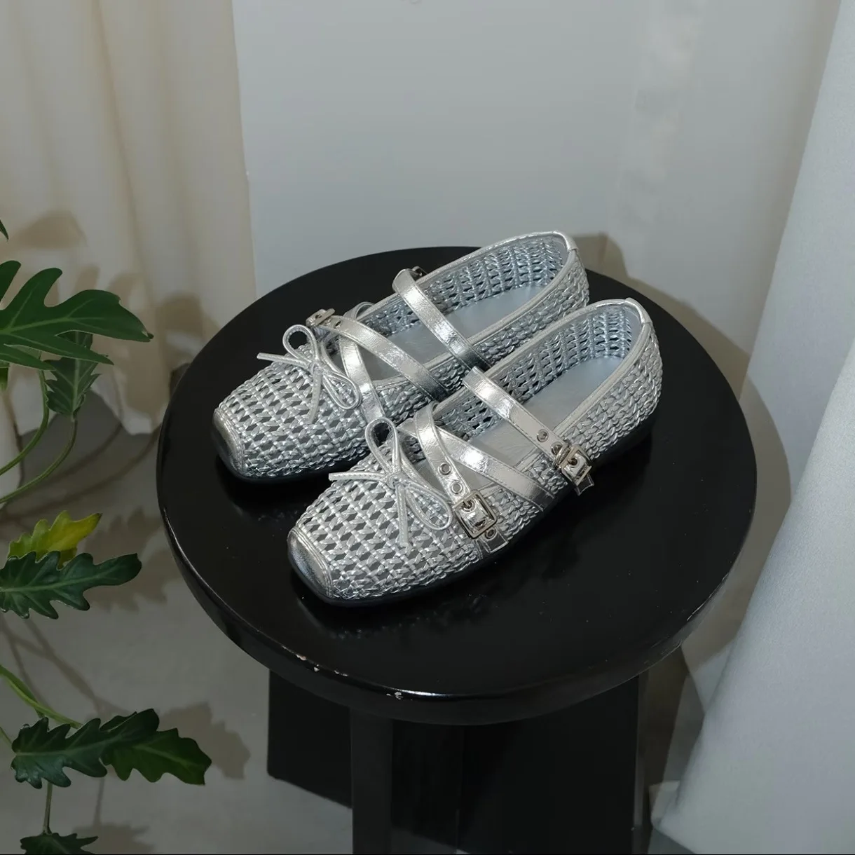 

Женские декоративные туфли на плоской подошве с квадратным бантом, женские лоферы с перекрестными ремешками, тканая дышащая женская обувь на среднем каблуке, модная