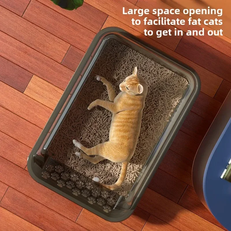 Semi-Enclosed Cat Litter Box Large Capacity Anti-Spill and Sand-Proof Pet Toilet Plastic Cat Sandbox Tray