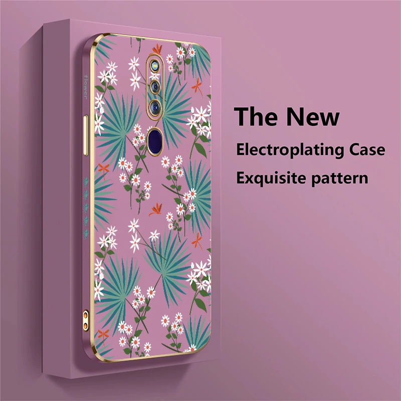 Cassa del telefono Per OPPO F29 Pro F1S F23 F21 Pro 5G F9 F19 F17 F15 F11 F5 Moda Gioventù Fiore Foglie Stampa Placcatura Copertura In Silicone