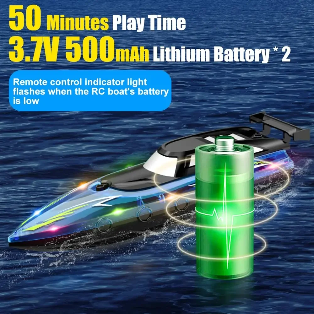 Hoge snelheid RC-boot met LED-verlichting, 2,4 GHz afstandsbediening racespeedboot voor zwembad, meer, buitenwaterspeelgoed voor kinderen jongens cadeau