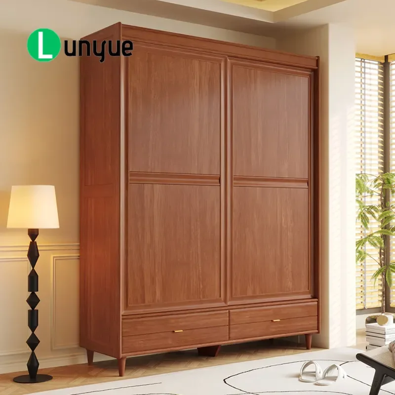 Japanese Style Solid Wood Wardrobe Retro Sliding Door Storage Locker For Master Bedroom Home Use Homestay Furniture