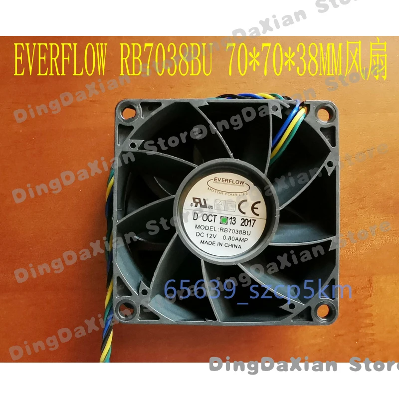 D 1PCS For EVERFLOW RB7038BU | 70×70×38mm DC12V 0.80A 7CM 4-Pin PWM Axial Fan