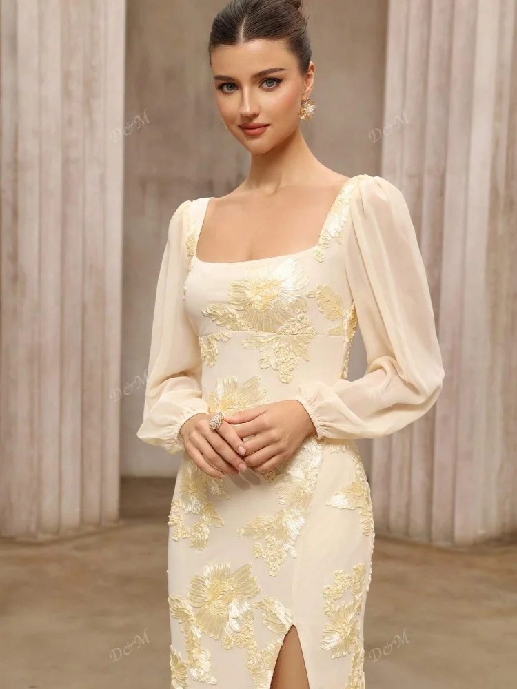 D&M Najlepiej sprzedające się eleganckie złote sukienki na studniówkę dla kobiet, z nadrukiem cyfrowym, jednolity wzór, oddychająca długa suknia wieczorowa maxi