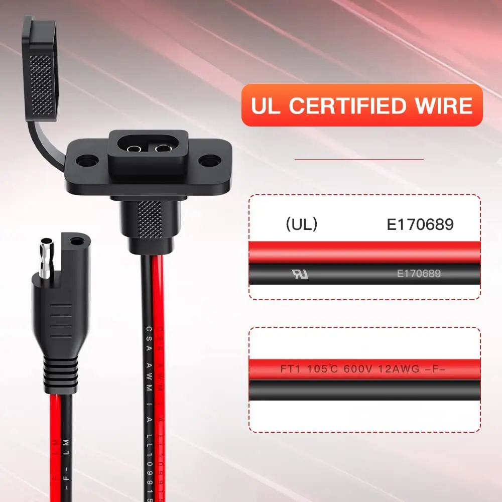 Extractme SAE موصل سريع تسخير 12AWG 30 سنتيمتر مقاوم للماء SAE تمديد الحبل منفذ الجدار الجانبي لشاحن بطارية لوحة طاقة شمسية