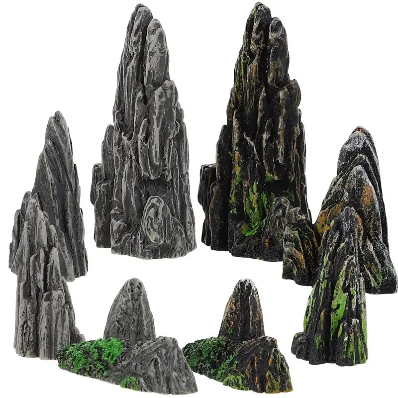 

8pcs Landscape Simulation Rockery Gardening Bonsai Small Ornaments Figurines Miniatures Imitation Fake Mountain Waterfall