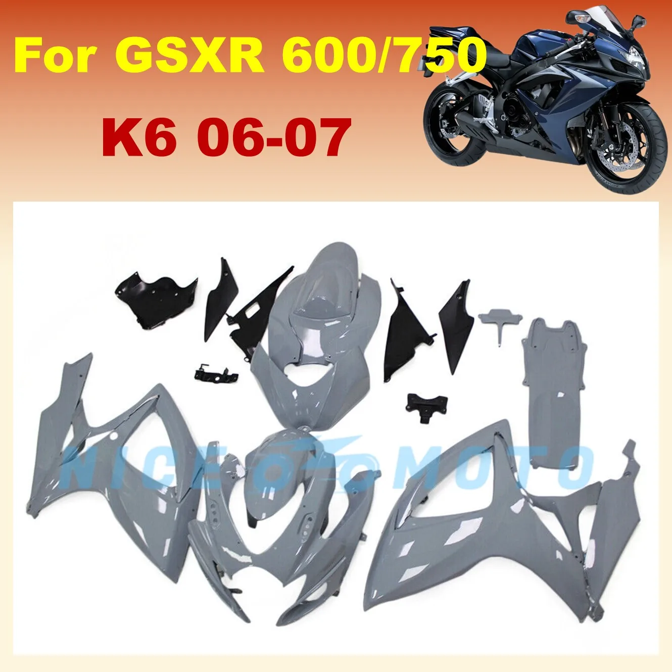 Instalación de kit de carenado de posventa para GSXR600 2006 2007 GSX-R750 06 07 K6 GSXR750 600 kit de carenado de bicicleta Nardo Grey