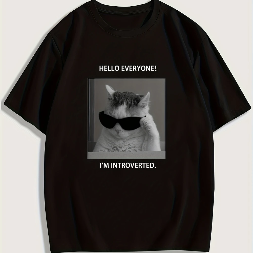 

Women's Casual Cat Pattern T-shirt Breathable and Fashionable Round Neck Short Sleeved Summer Outdoor Activity Top T-shirt