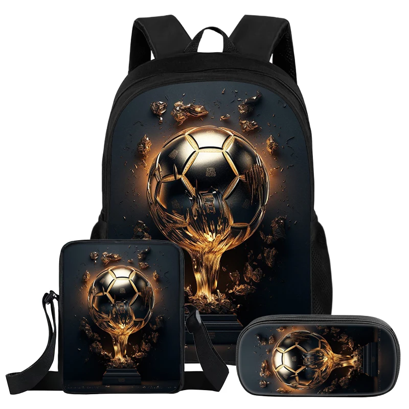 Bookbag 3Pcs Set Backpack Football Match Sports Student School Shoulder Bag Pencil Bags Best Gift Super Football Star Rucksack