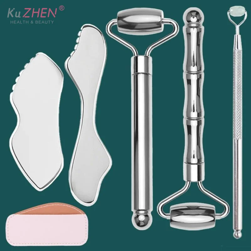 NEW Facial Roller Gua Sha Beauty Face Neck Massage Tool Stainless Steel Skin Tightening Face Lifting Beauty Care Massage Roller