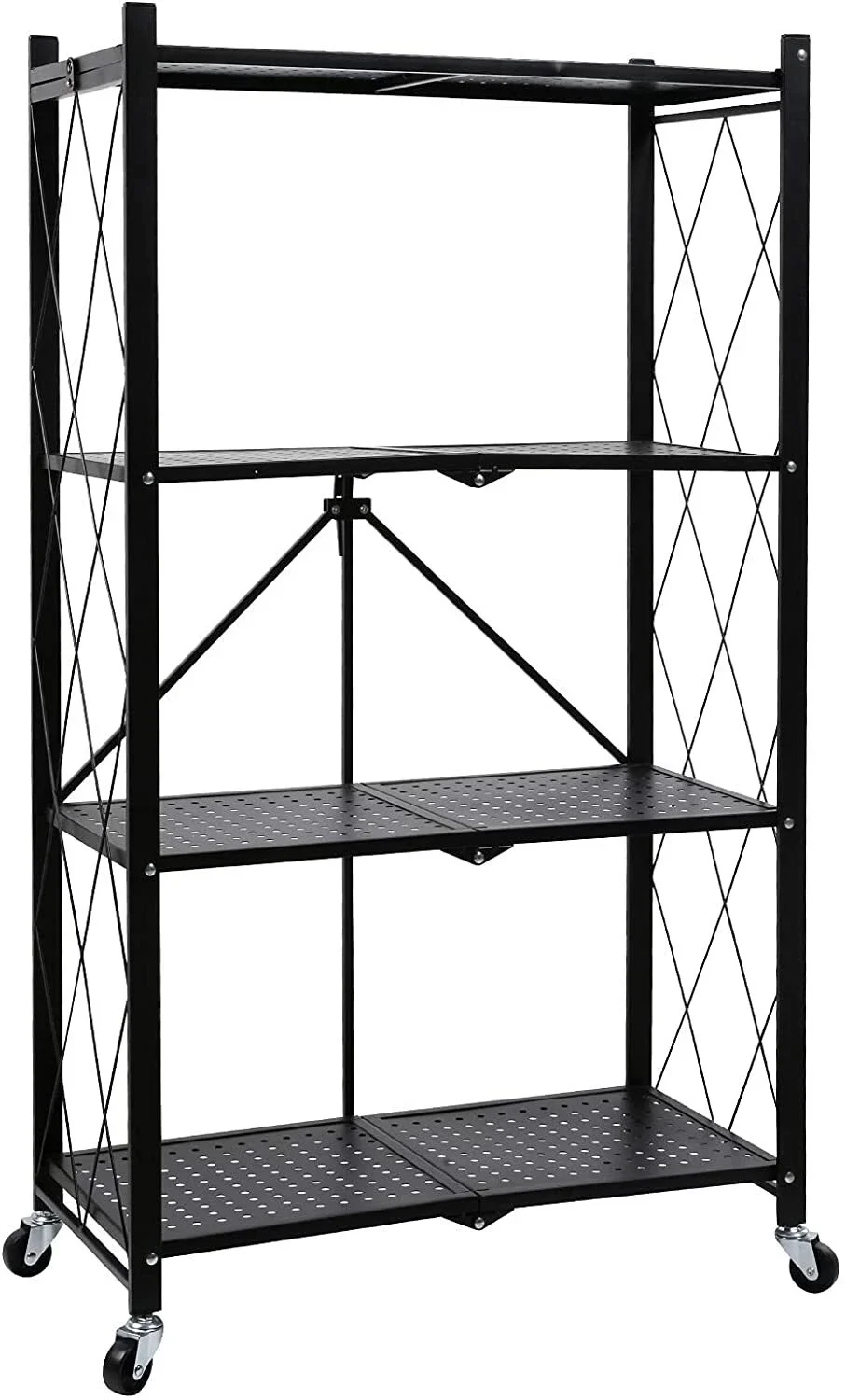 3/4/5Tier Heavy Duty Foldable Metal Rack Storage Shelving Unit w/Wheel