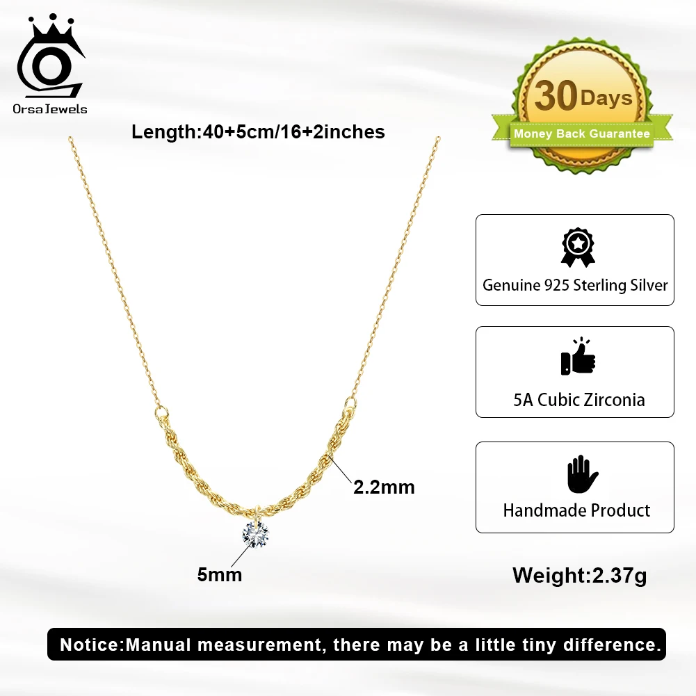 ORSA جواهر حساسة 925 Stelring الفضة قلادة مستديرة تشيكوسلوفاكيا قلادة رومانسية الزفاف المرأة الرقبة حبل سلسلة غرامة مجوهرات BQN26