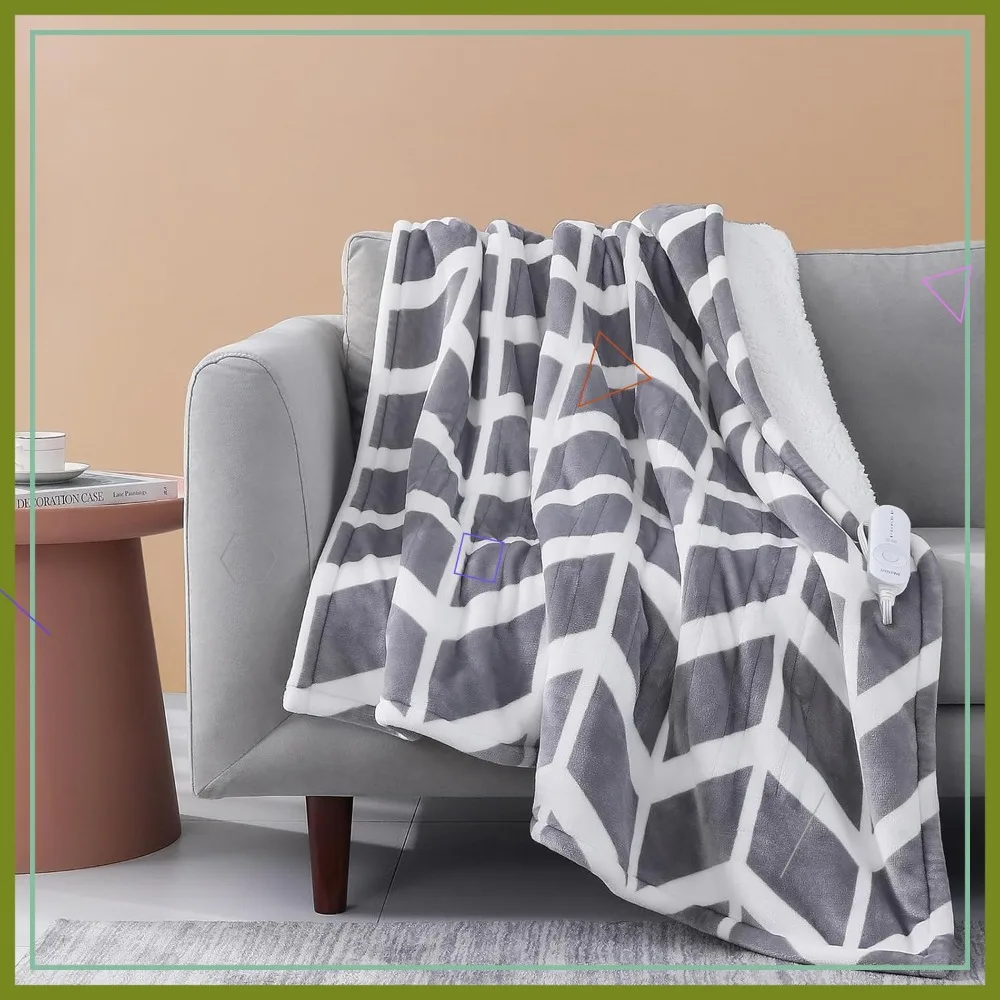 

Электрический плед с подогревом 50x60 дюймов, 5 уровней нагрева и автоматическое отключение, быстрый нагрев, сертифицирован ETL FCC, серый