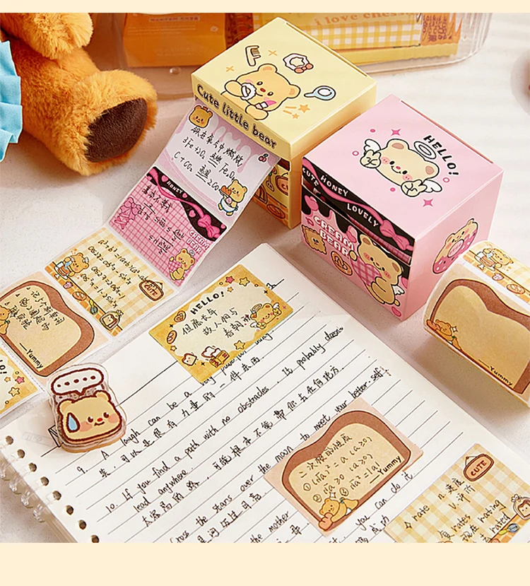 Cream Bear Pullout Convenience Sticker with High Beauty, Sticky, Tearable, Convenient Sticker, Cartoon Cute Label, Sticker