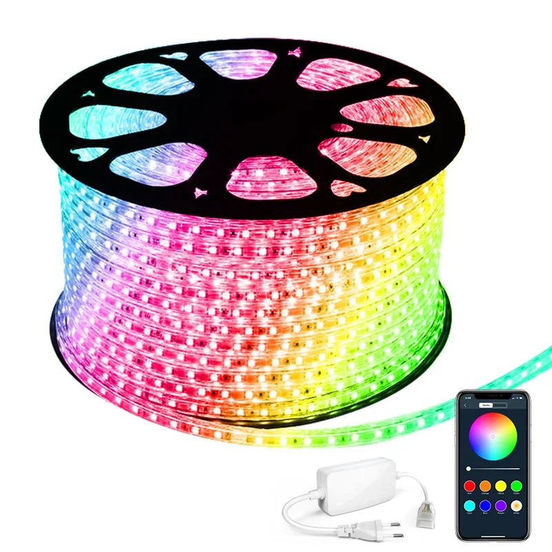 

Smart AC LED Strip RGB Color Changing IP66 Waterproof APP Remote Control Living Room Outdoor 110V/220V 50M/roll Flexible Strip