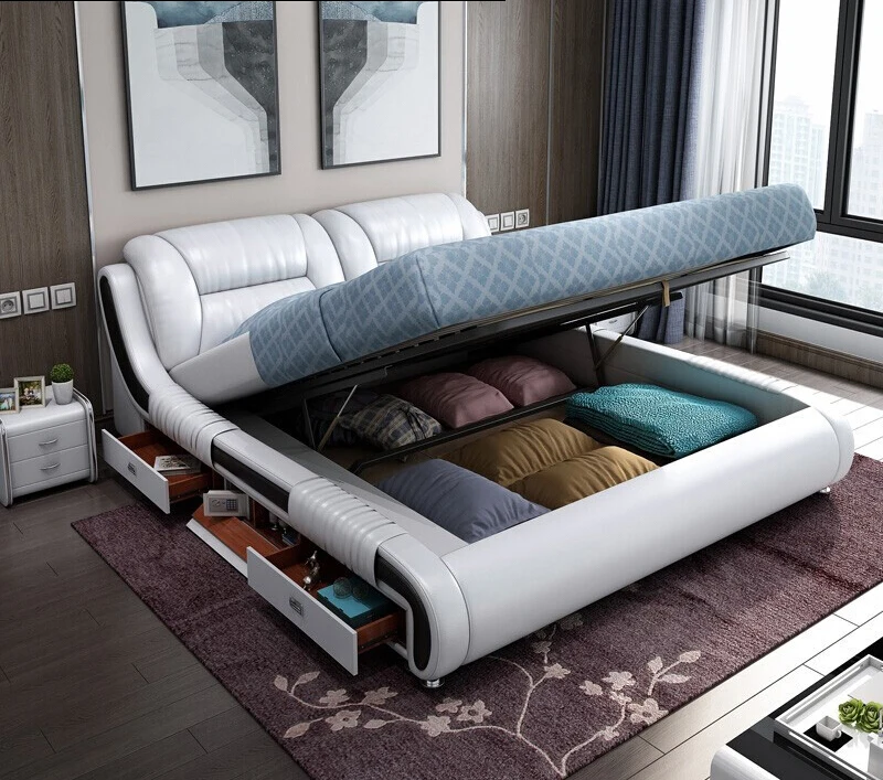 MS-KEHUI Double Queen Beds Bank King Size Back Mattress Feet Sewing Square Design Inflated Furniture Smart Double Queen Beds&