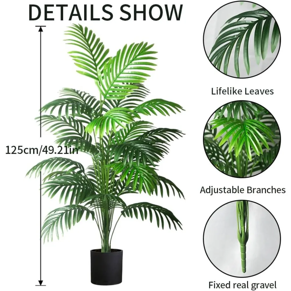 4ft 2pcs Large Artificial Plants Fake Palm Tree Tropical Palm Leaves Faux Palm Plants Tall Tree Indoor Real Touch Plastic