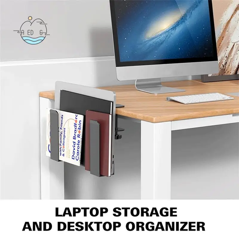 

AED6-Desk Side Laptop Holder, Adjustable Desk Side Laptop Stand No Drill Desk Side Storage Organizer For Laptop, Folders