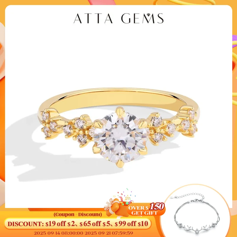 

ATTAGEMS Luxury S925 Sterling Silver Moissanite Ring for Women 1CT Round Cut VVS1 Diamond Handmade Engagement Bride Wedding Gift