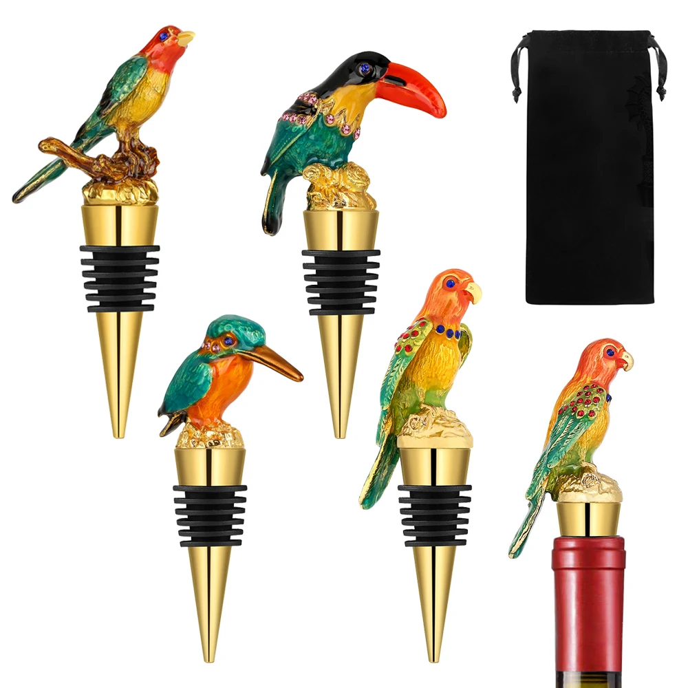 Bottle Stoppers Wine Gift Colorful Gold Bird Decoration Metal Wine Stoppers Champagne Vacuum Seal Kitchen Bar Bottle Plug