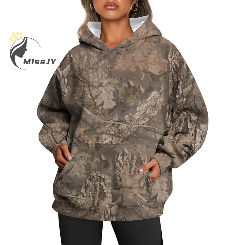 

Women's Camo Hoodie Maple Leaf Print Oversized Sweatshirt Fleece Hooded Sweatshirt Casual Pullover With Pockets