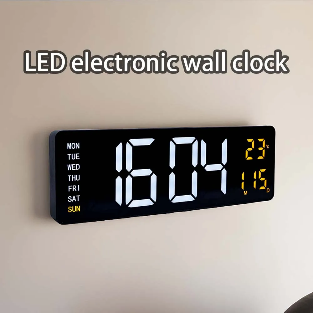 16-Inch Large-Screen Digital Wall Clock Temperature Date Week Display Remote Control Double Alarm Clock 12/24H LED Wall Clock