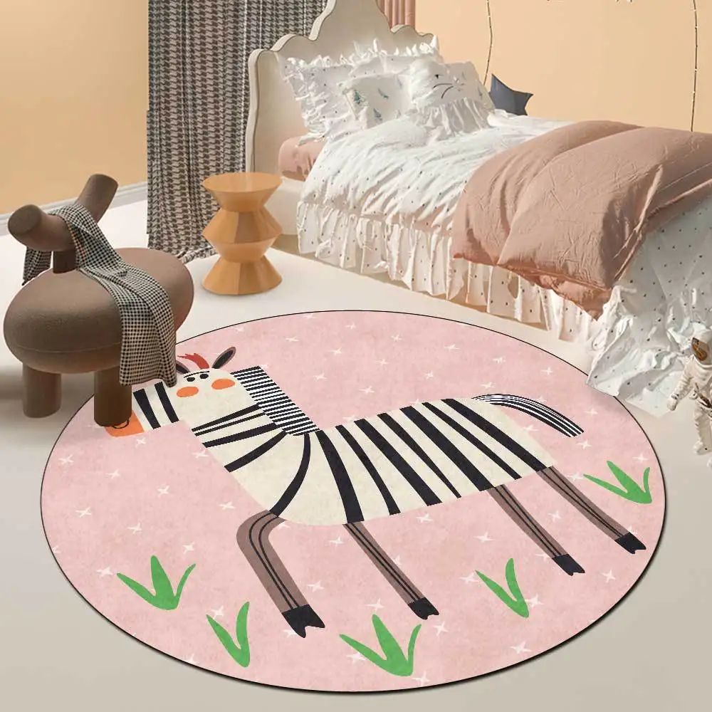 Cartoon 3D Zebra Children's Carpets, Soft Flannel Rug, Round Floor Mat, Non-Slip, Round, Bedroom, Sofa, Baby Play, Fashion, Cute