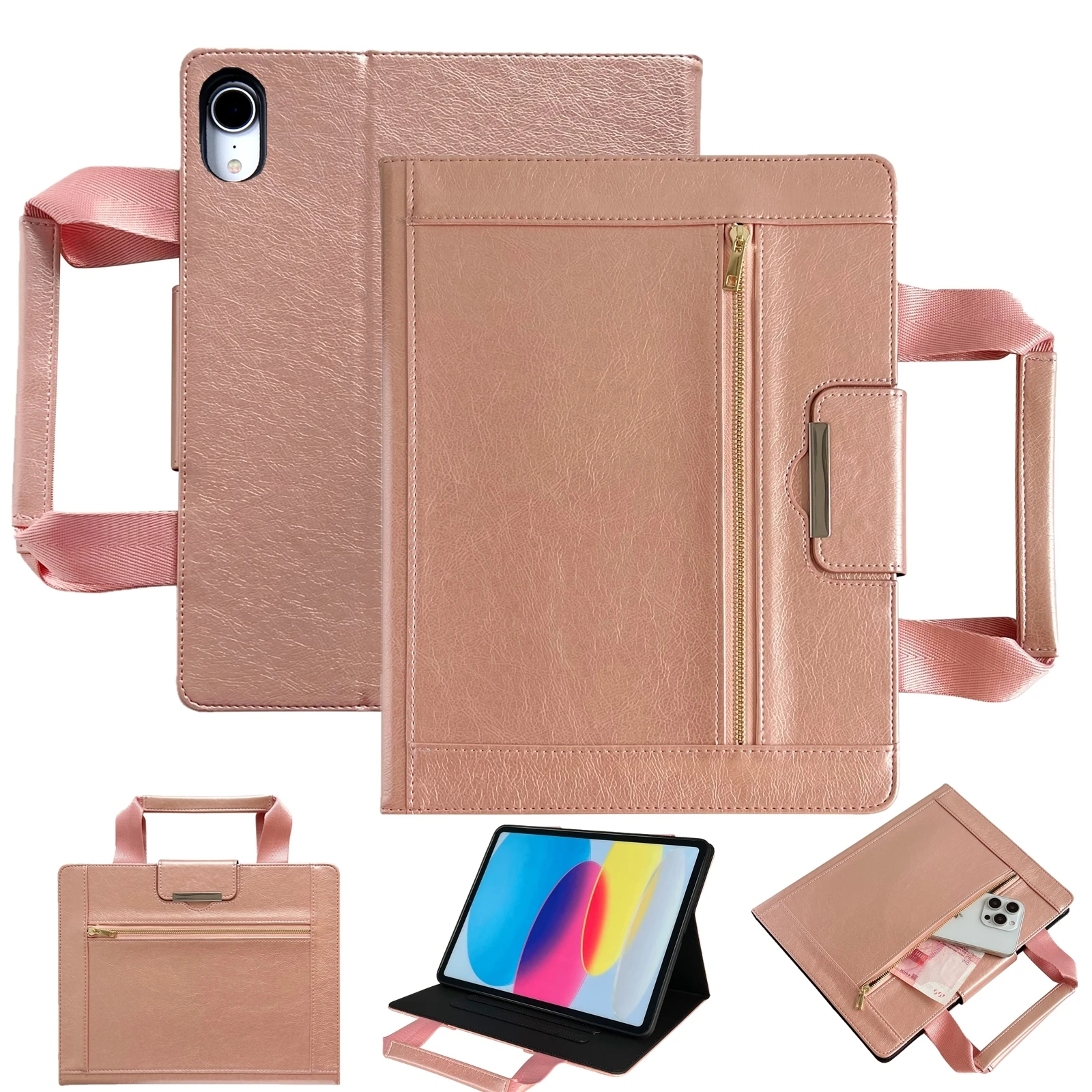 Handheld Flip Zipper Cards Solt Intelligent Wake-up Leather Case for IPad Air 11 M4 2026 A16 10th Air 13 Shockproof Stand Cover