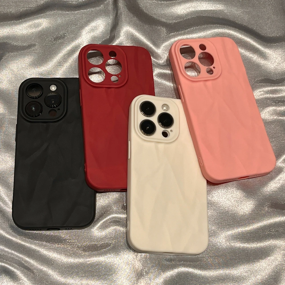Luxury Silicone Fold Wrinkle Phone Case For iPhone 15 Plus 13 12 11 14 Pro Max X XR XS MAX 8 7 SE Soft Candy Color Full Cover