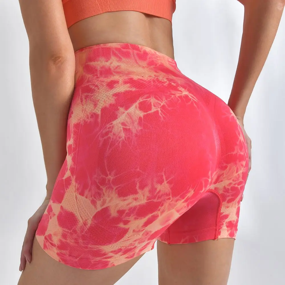 

Newest Seamless Sexy Push Up Shorts Woman Seamless Stretch High Waist Sport Shorts Casual Seamless Tie Dye Yoga Shorts