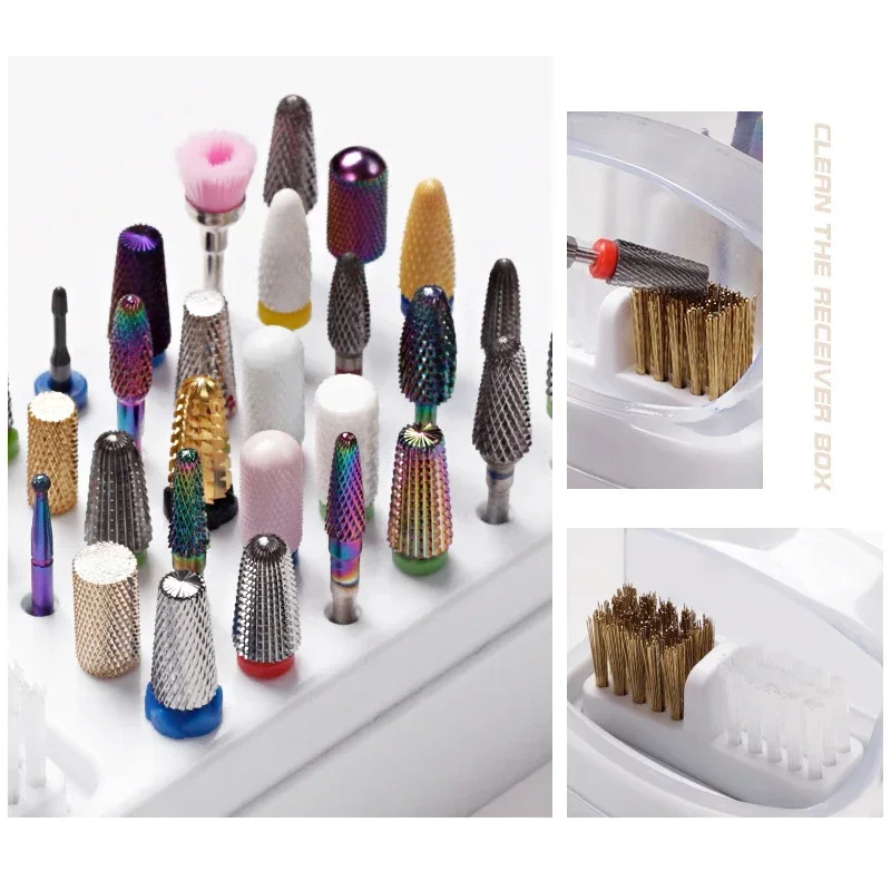 30 Holes Nail Art Drill Storage Box Grinding Polish Head Bit Holder Display Nail Drill Bits Organizer Stand Manicure Nail