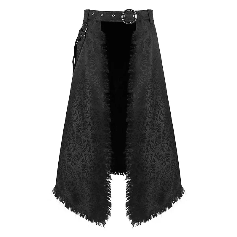 

European Dark Rock Punk Steam Gothic Style Asymmetrical Jacquard Hair Half Skirt Men's Wear