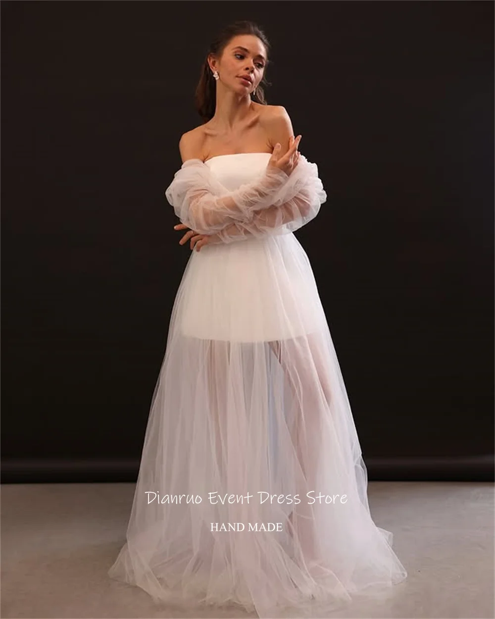 Dianruo Dreamy transparente una línea vestido De Noche fluido una línea Vestidos De Noche fuera del hombro Chic Vestidos De Xv Años personalizado