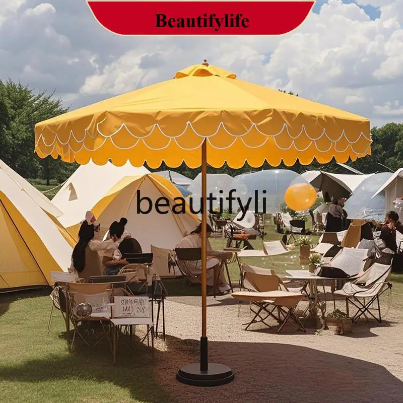 

Outdoor Double-Layer Ruffled Sunshade Umbrella for Courtyard Garden Swimming Pool Restaurant Center Column Umbrella H