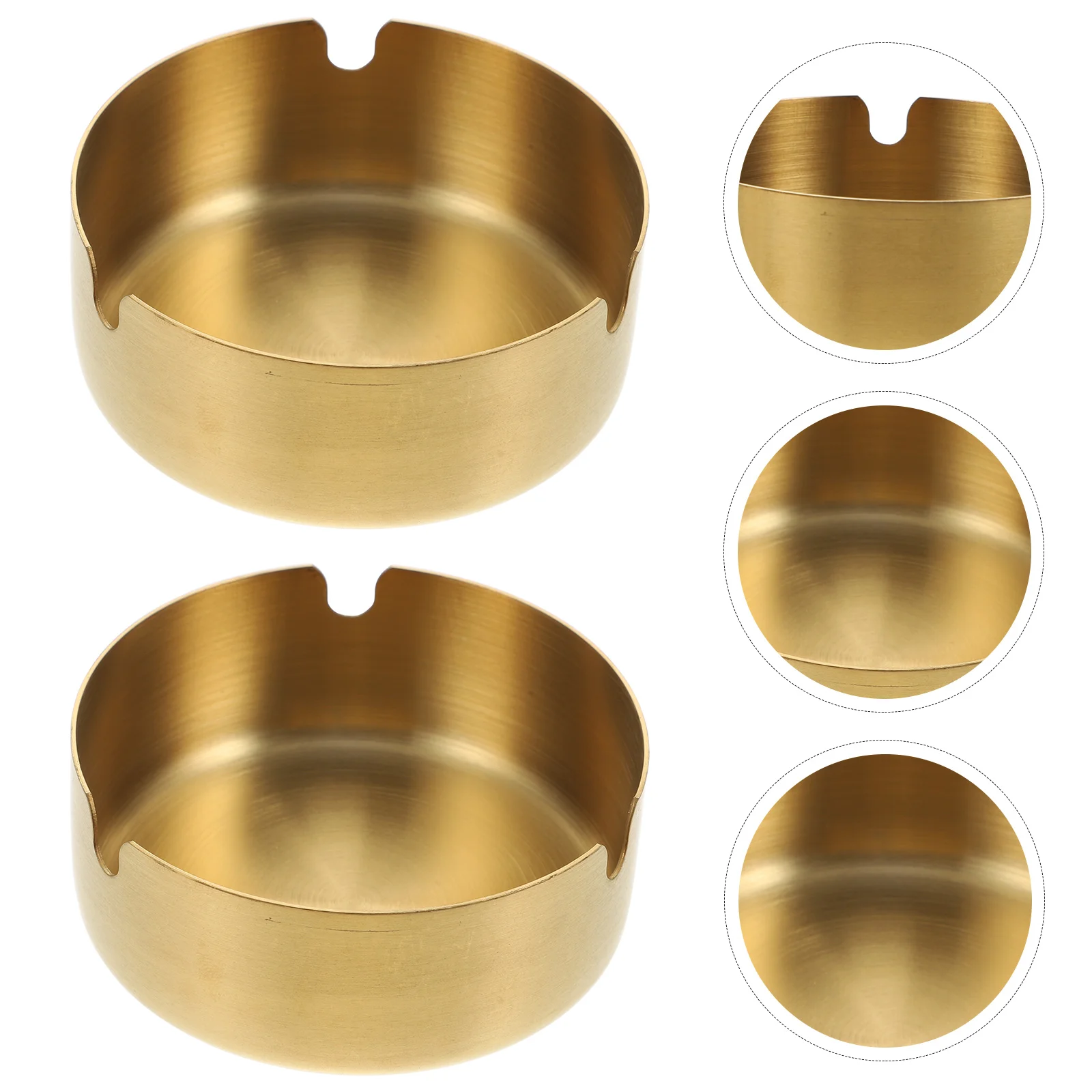 

2 Pcs Retro Decor Simple Ashtray Stainless Steel Craft Rounded Metal Fine Container Golden Butt Desktop Ornament