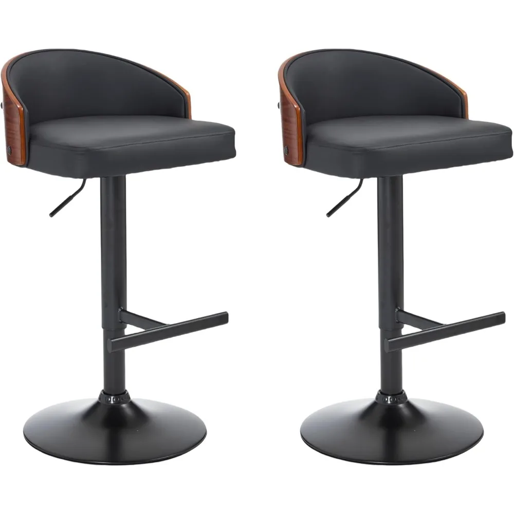 

Set of 2 Adjustable Swivel Bar Stools, Cat Scratch Resistant Faux Leather, Counter Height Chairs with Wooden Backrest and Black