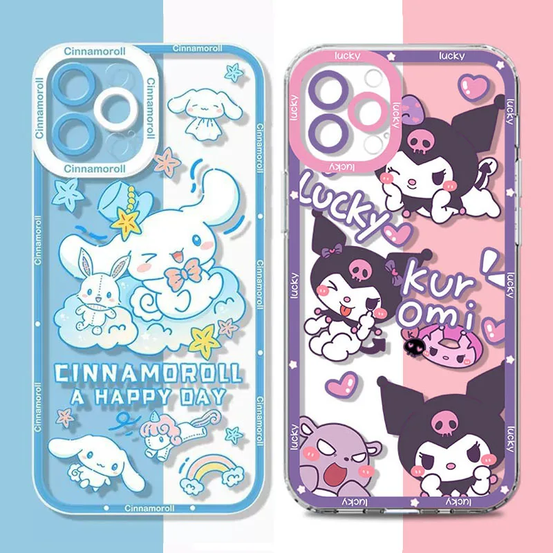 Cute Sanrio Cinnamoroll Phone Case for iPhone 15 14 Pro Max 13 12 Mini 11 Pro XR XS X 8 7 6 6S Plus SE 2020 Clear Silicone Cover