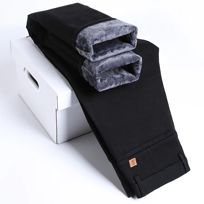 Winter Herren gerade hochela tische Freizeit hose 97% Baumwolle bequeme klassische hochwertige Plüsch dicke Business-Hose männlich