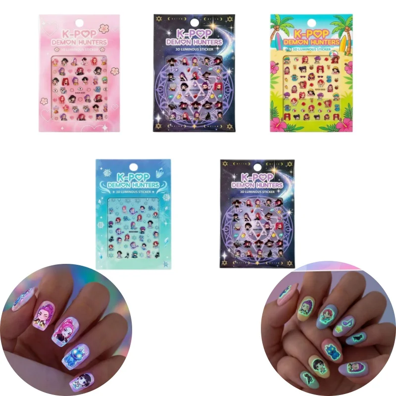 

3D Night Light Nail Stickers Children's Colorful Cartoon KPOP Waterproof Cute Girl Nail Stickers Decoration