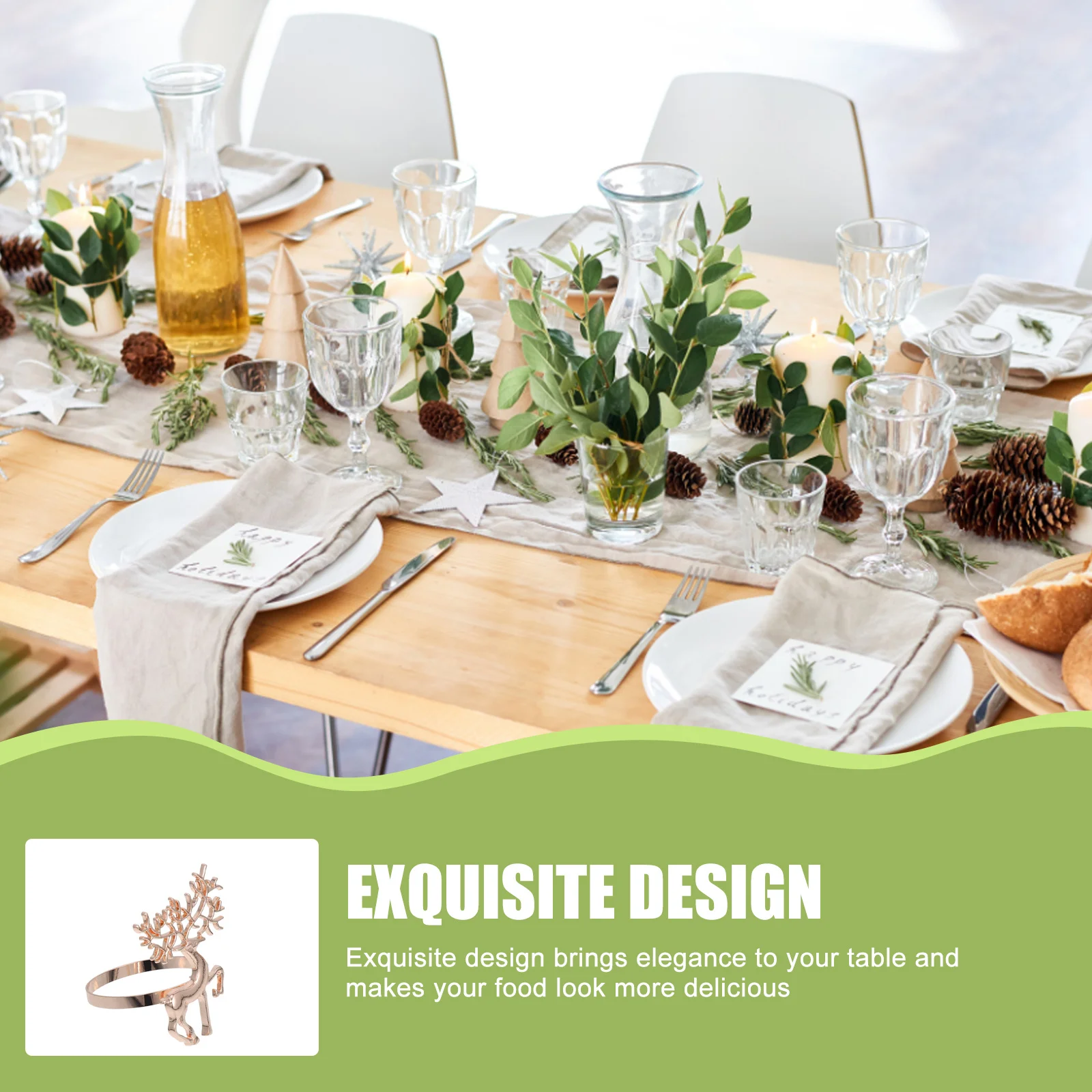 

6Pcs Elk Napkin Buckles Holiday Festival Party Napkin Rings Creative Christmas Table Ornaments Fine Craftsmanship Dining