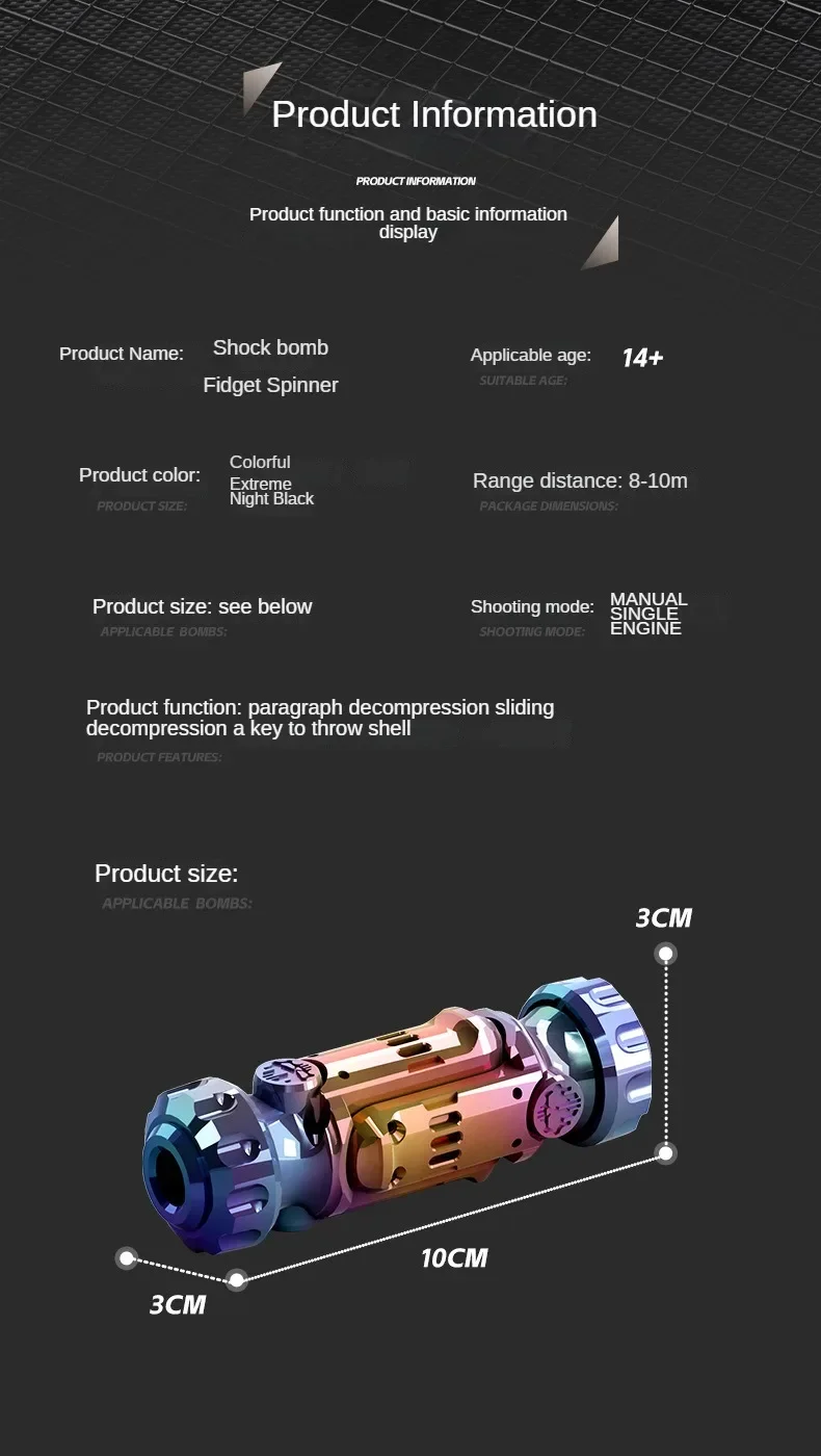 Stun Grenade Fidget Spinner Miniatur-Pistole, Spielzeugpistole mit ausziehbaren Muscheln, Stressabbau-Fingerspielzeug für Erwachsene und Kinder, beste Geschenke – Detail 9