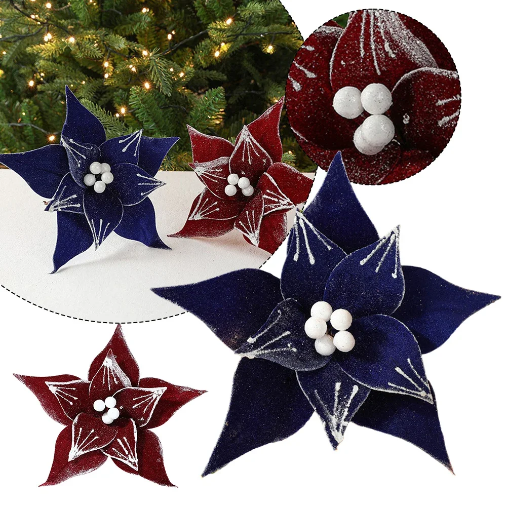 Christmas Poinsettia Glitter Flower Hanging Xmas Party Tree Decoration Beautiful Ornament Hanging On The Christmas Tree