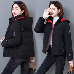 Thick Fleece Cotton Parkas Women Puffer Jacket Winter Fashion Warm Hooded Short Down Jacket Lady Casual Solid Zipper Padded Coat