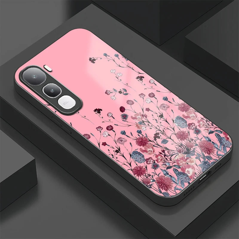 

Силиконовый чехол для телефона Vivo Y400 Pro Y300 Y200E Y200 Y76S Y75S Y74S Y73 Y72 Y70 Y100 Y78 Y77 Y77E Стеклянный чехол с цветочным принтом