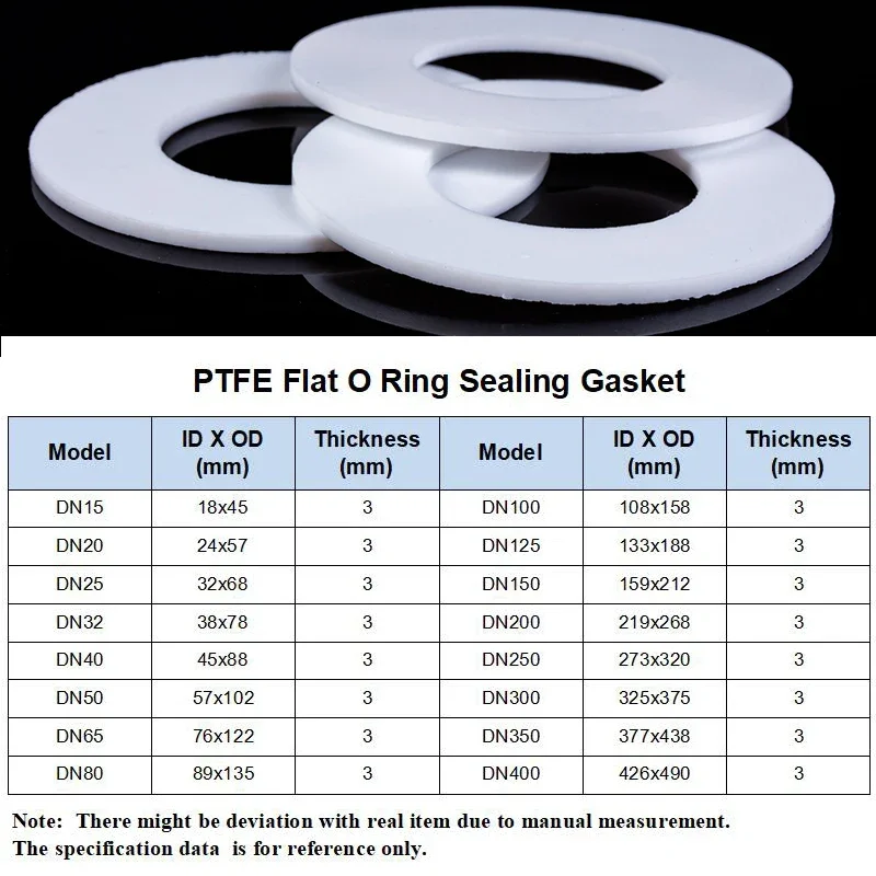 1/5/10Pcs PTFE Flat O Ring Sealing Gaskets DN15 ~ DN300 Seal Spacer Oil Resistance Washer Round Shape Flange Gasket