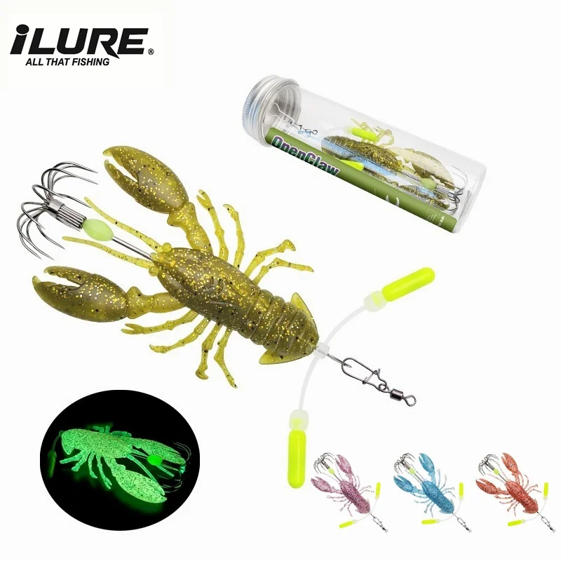 Luminous Crayfish Squid Bait 17g with Pin Swivel Slow Sinking Webfoot Octopus Egi Lure Glowing Cuttlefish Hook Sea Accessories