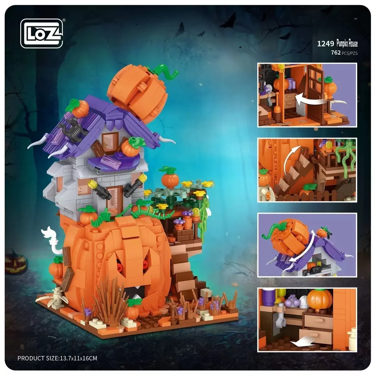 LOZ classic pumpkin house building blocks assembly set, with many movable Halloween ornaments and toys for children and adults