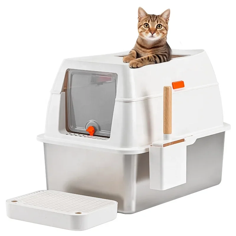 Wholesale Cat Clean Up Products Large Pet Cat Litter Pan Stainless Steel Kitty Cat Toilet Box for Manual Cleaning