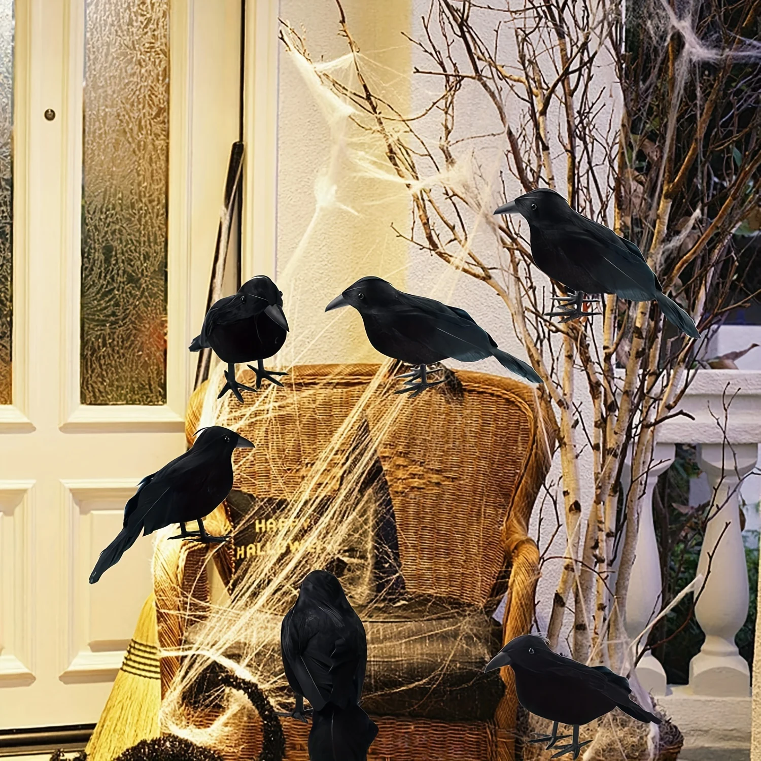 1pc/3pcs/4pcs Realistic Crow Outdoor Table Decoration,Black Artificial Feathered Raven,Indoor Halloween Decorative Crow Ornament