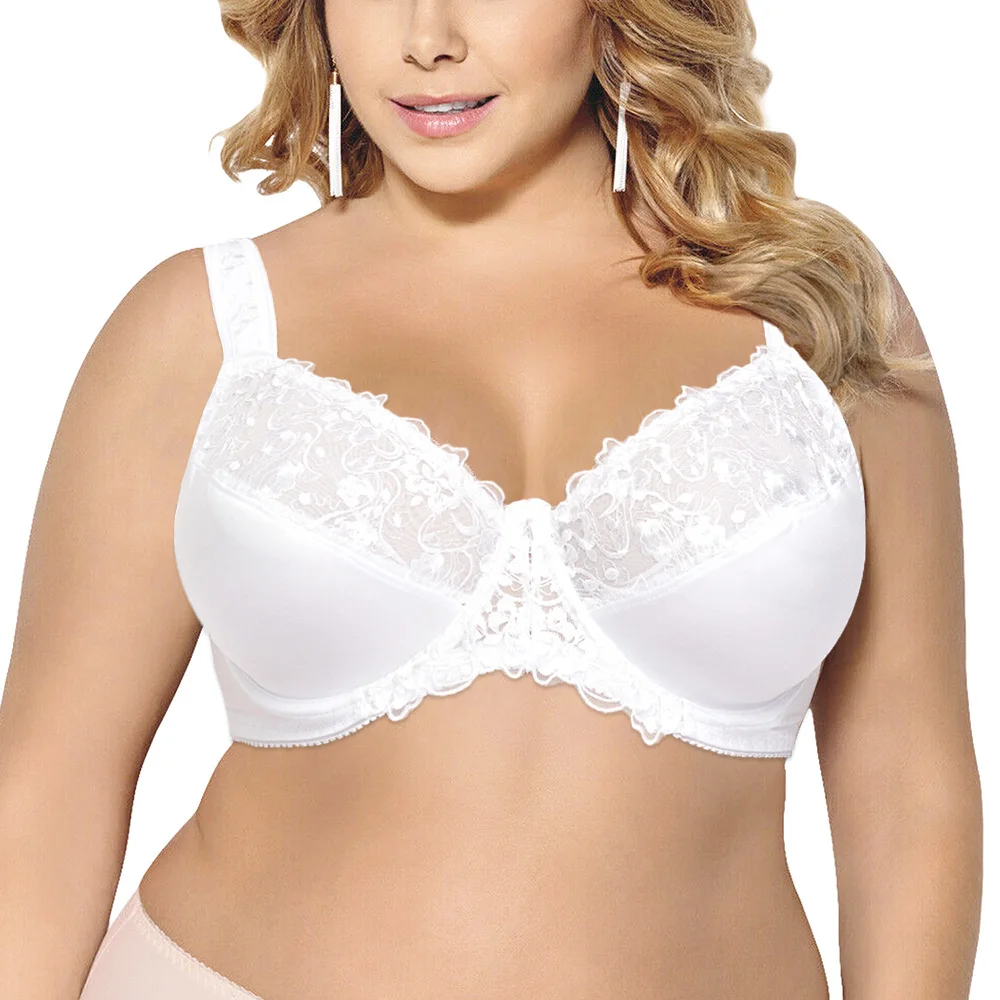 Big Minimizer Bra Plus Size Bra For Women Full Coverage Non-Padded Underwire Lace Floral Embroidery for Female C D DD E F G H