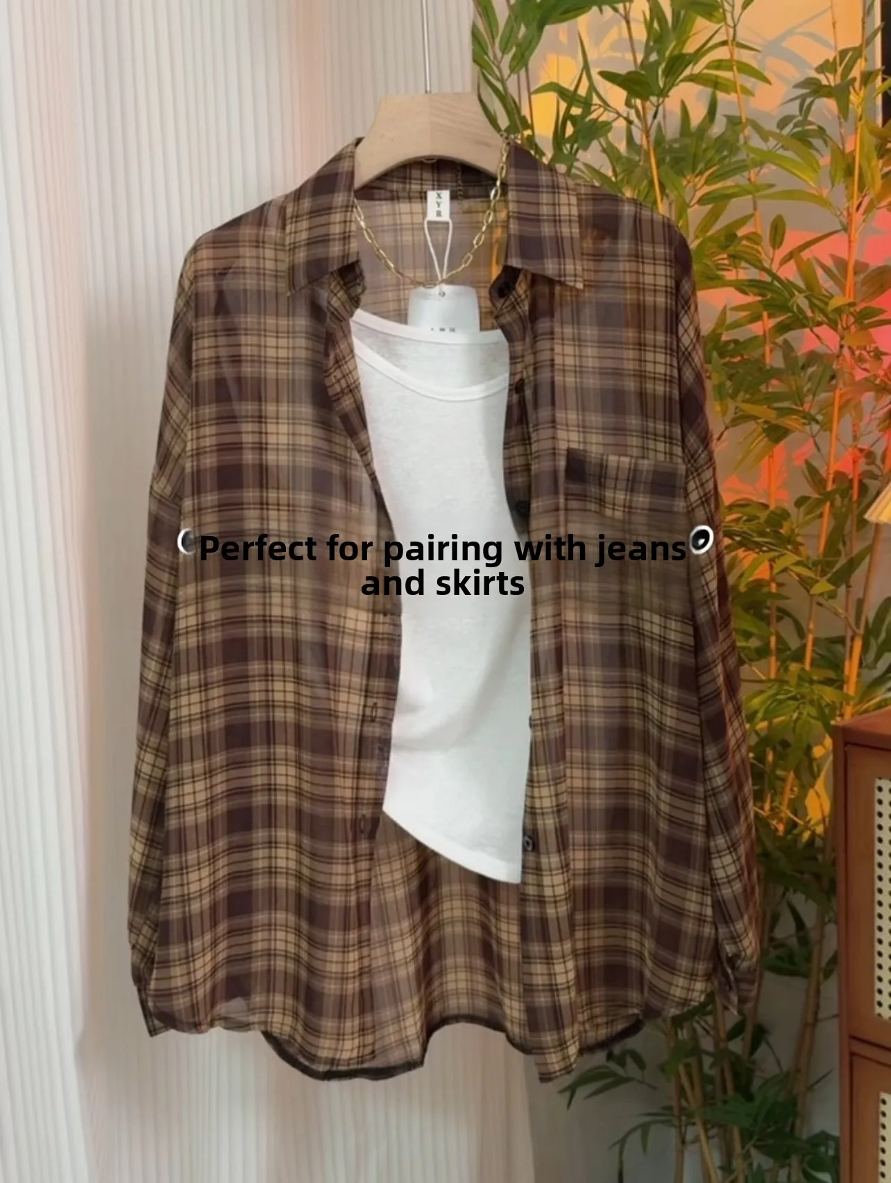 Verano 2025 mujer suelta ajuste largo Sve Ne Plaid irt coreano Faion versátil adelgazamiento moda Top viaje Sle